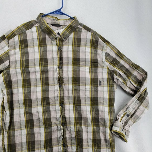 Columbia Shirt Men's Long Sleeve Button Up Collared Green White Yellow Plaid XL - Picture 5 of 12